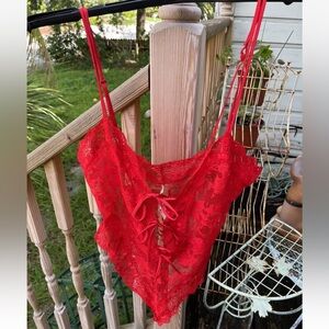 Victoria’s Secret Lingerie Satin Slinky Teddy Lace Sz P S Red Vintage 80s 90s